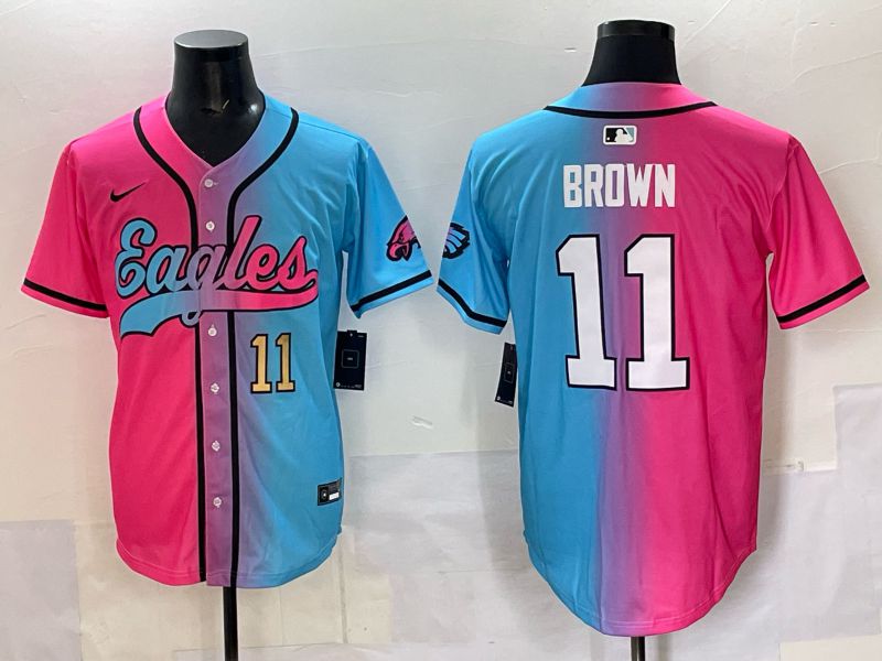 Men 2025 Philadelphia Eagles 11 Brown Blue pink Nike Limited NFL Jersey style 04